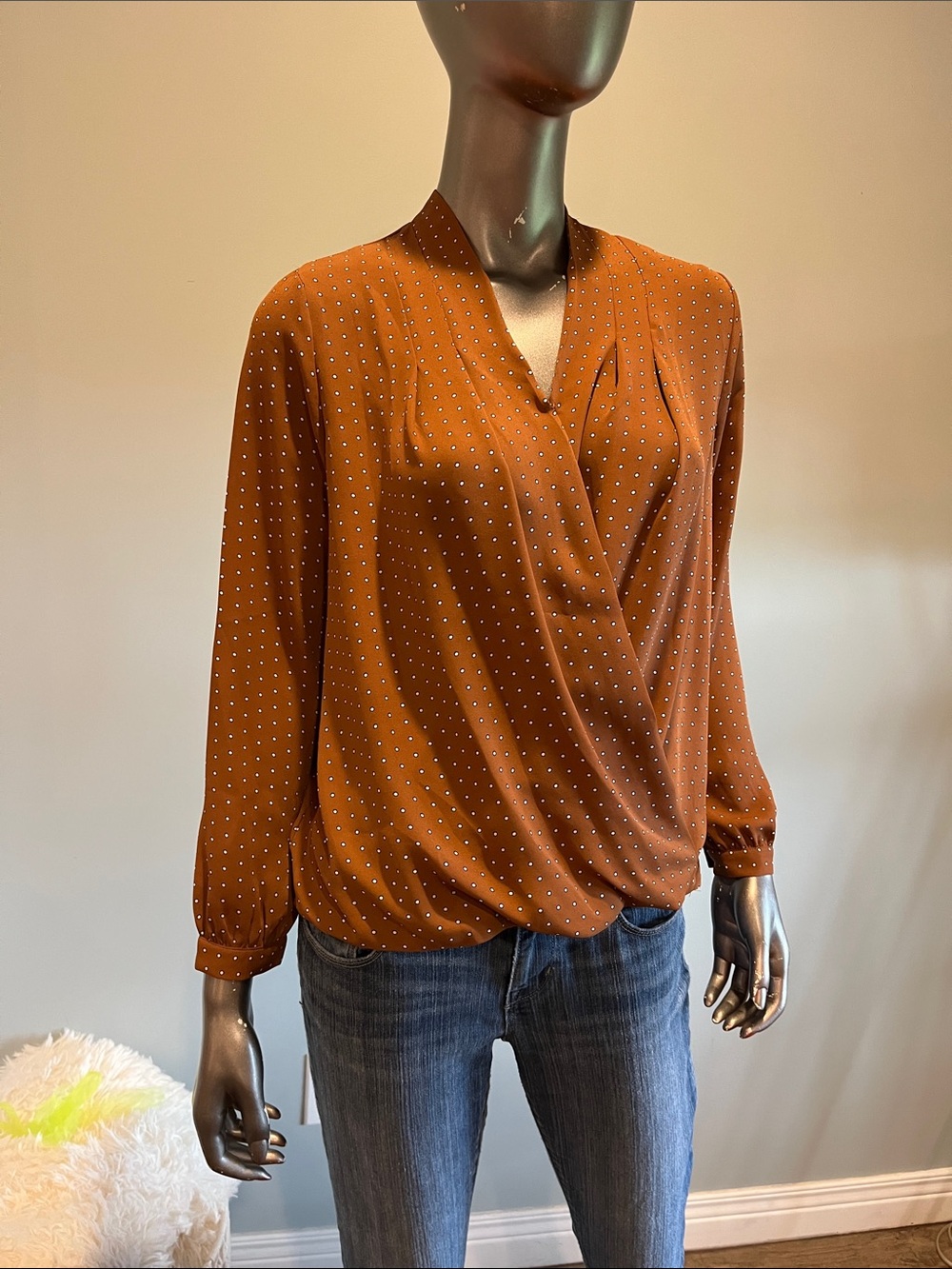 Ann Taylor Factory Rust Dot Faux-Wrap Blouse